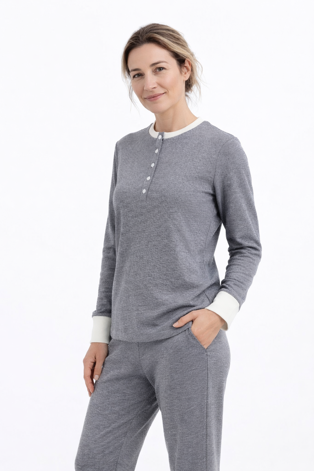 Ringella warme pyjama met knoopsluiting en boorden - 6511216 - Blauw