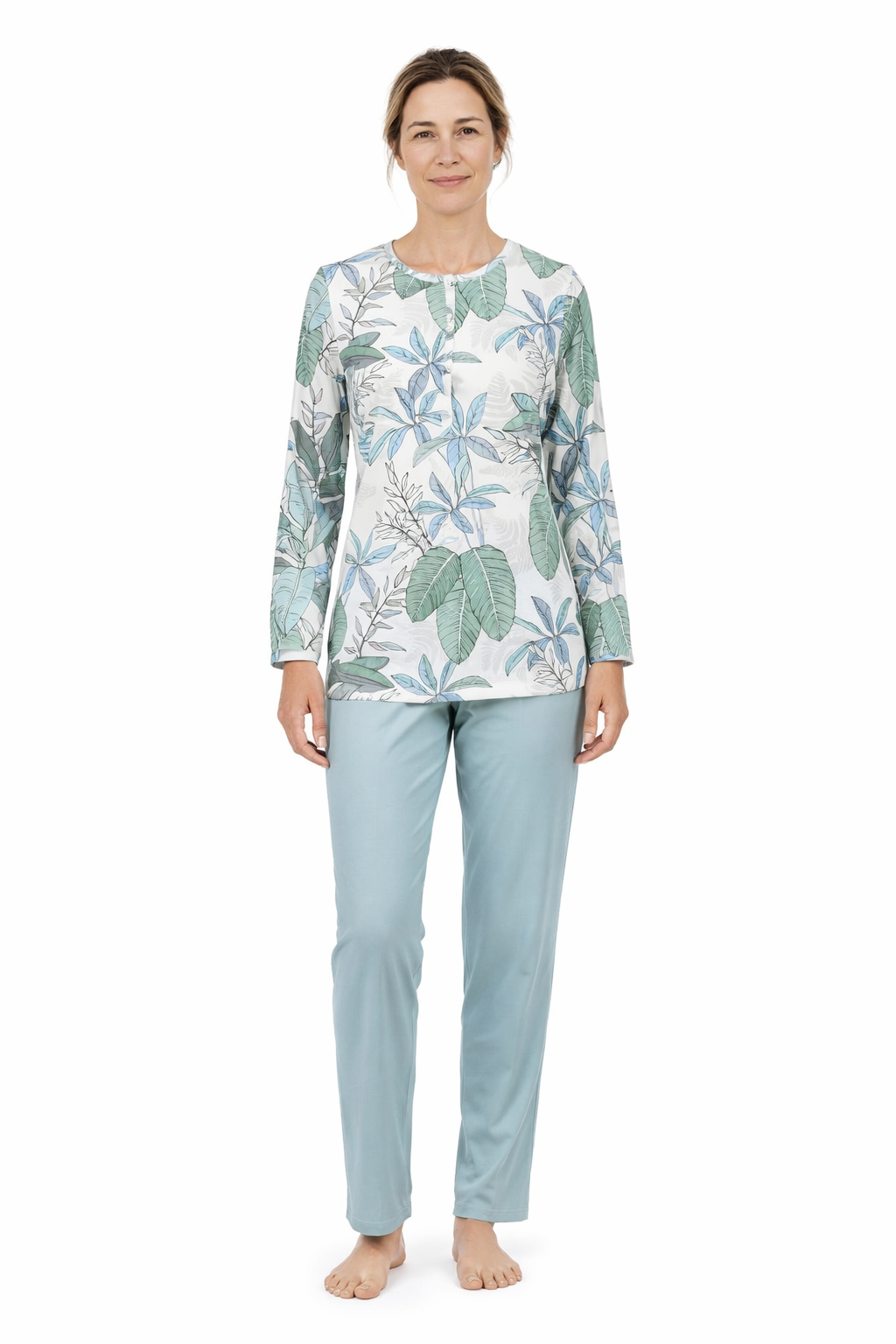 Ringella pyjama met knoopsluiting bladeren motief - 6511230 - Groen