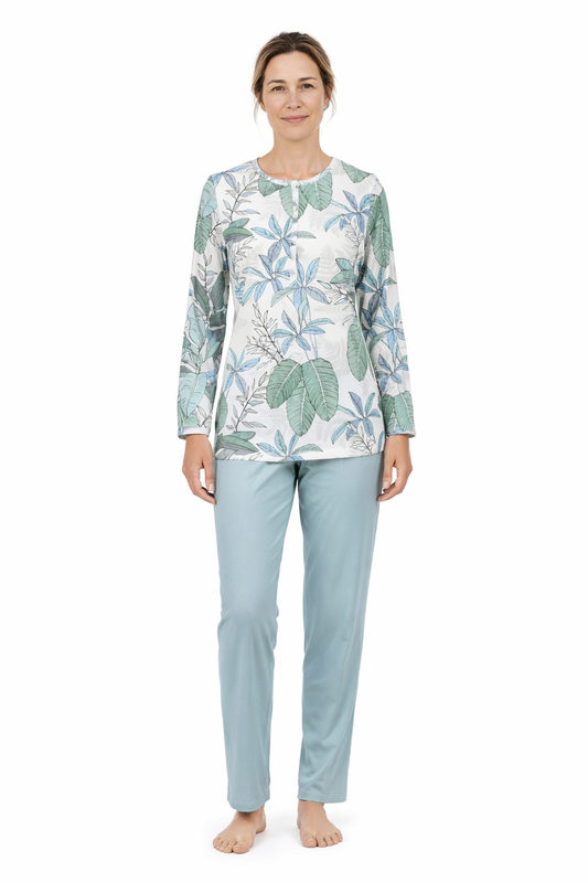 Ringella pyjama met knoopsluiting bladeren motief - 6511230 - Groen