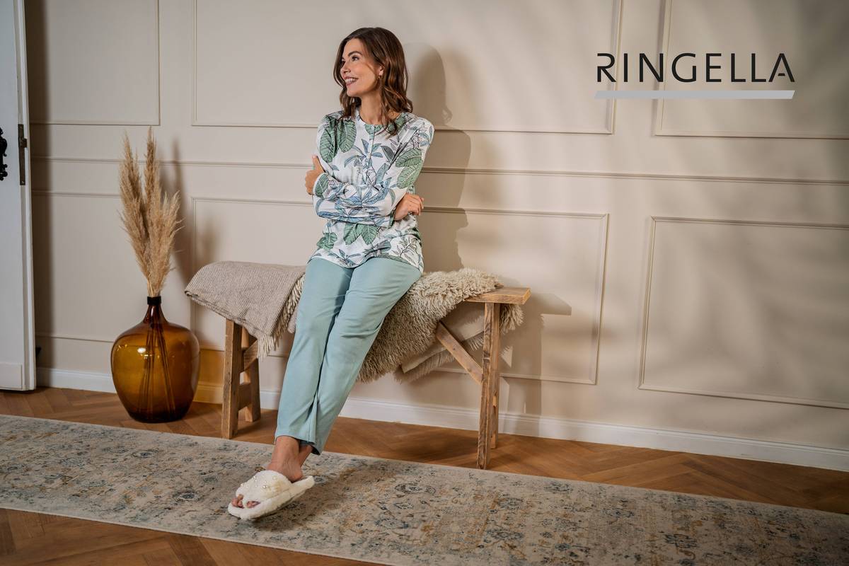 Ringella pyjama met knoopsluiting bladeren motief - 6511230 - Groen