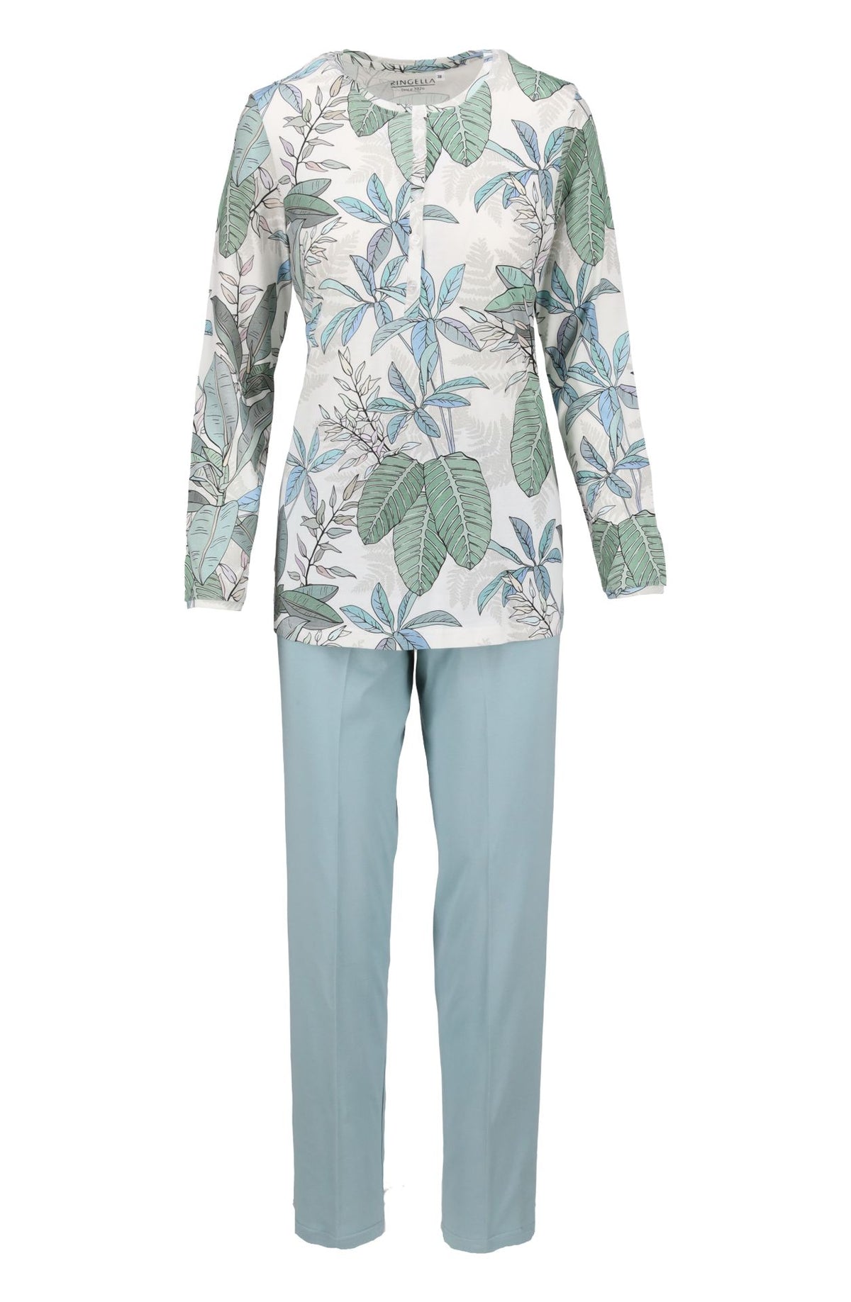 Ringella pyjama met knoopsluiting bladeren motief - 6511230 - Groen