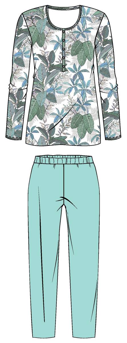 Ringella pyjama met knoopsluiting bladeren motief - 6511230 - Groen