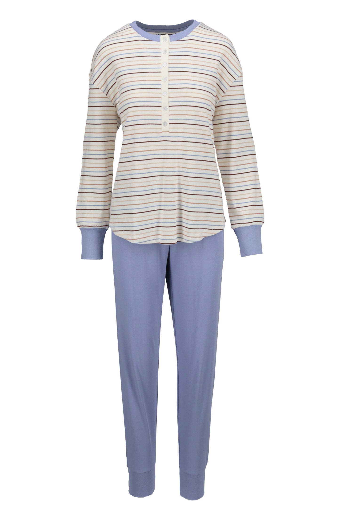 Ringella warme pyjama met knoopsluiting en boorden - 6511233 - Cream gestreept