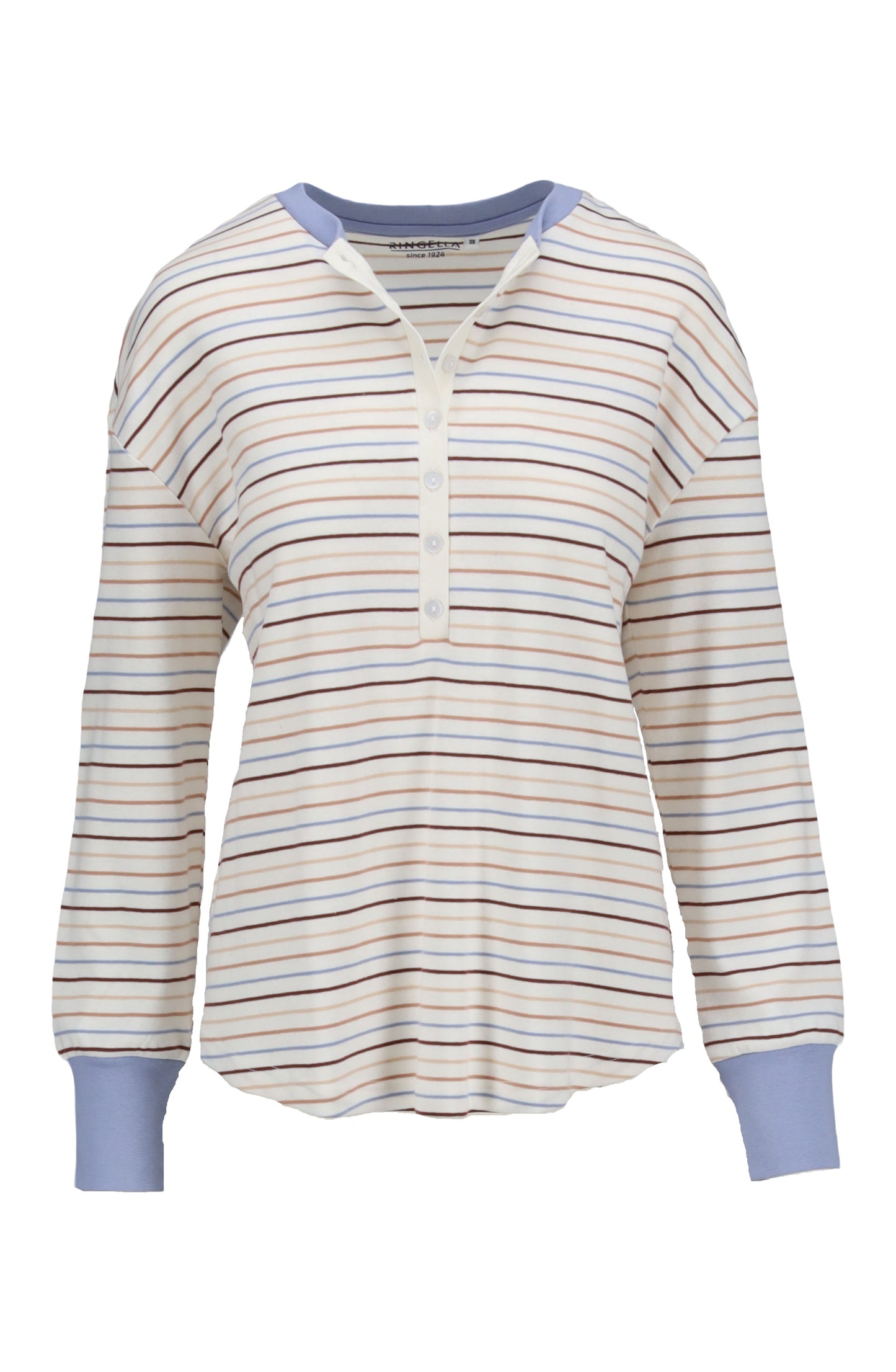 Ringella warme pyjama met knoopsluiting en boorden - 6511233 - Cream gestreept