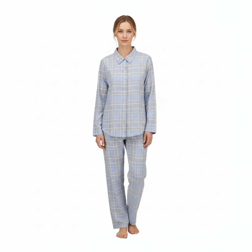 Ringella flannellen pyjama doorknoop - 6517239 - Licht blauw geruit