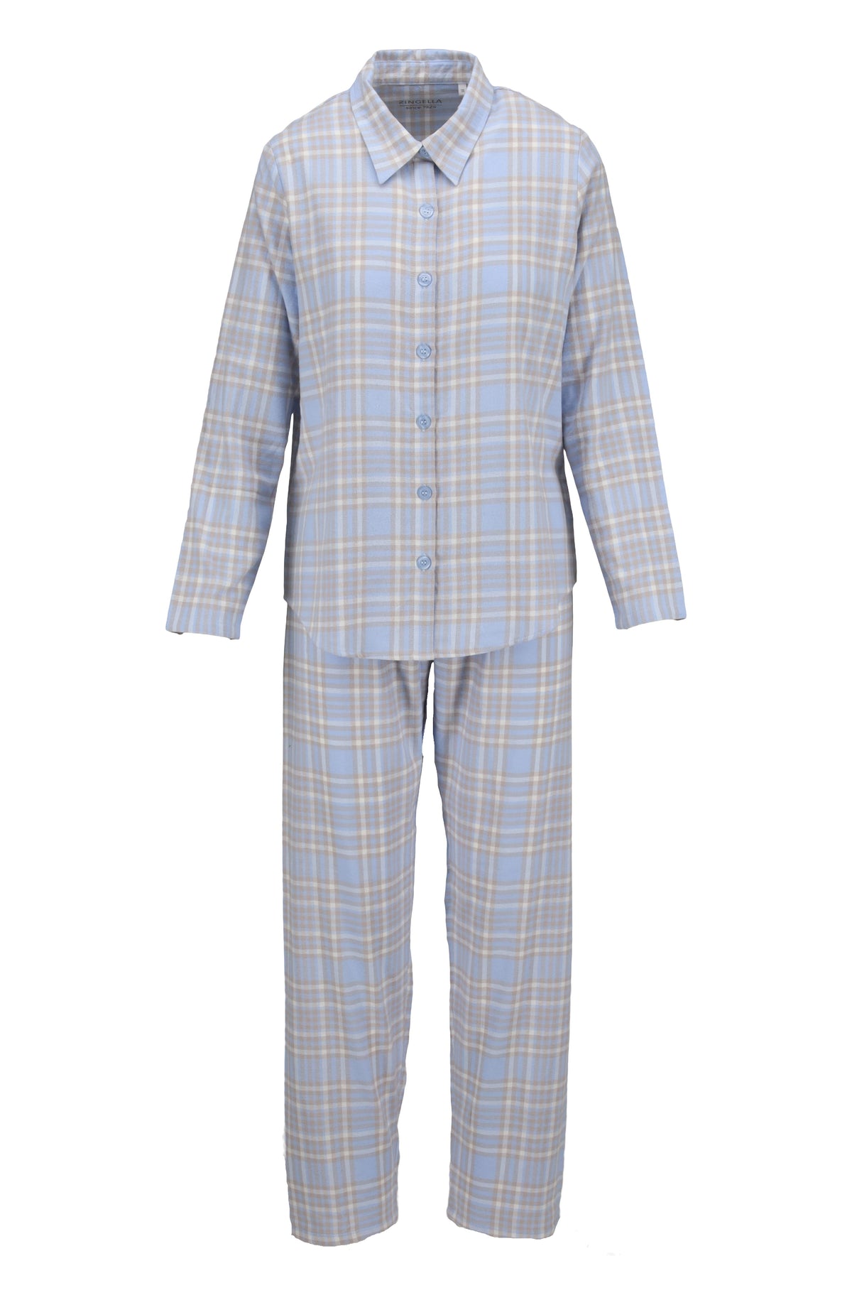 Ringella flannellen pyjama doorknoop - 6517239 - Licht blauw geruit
