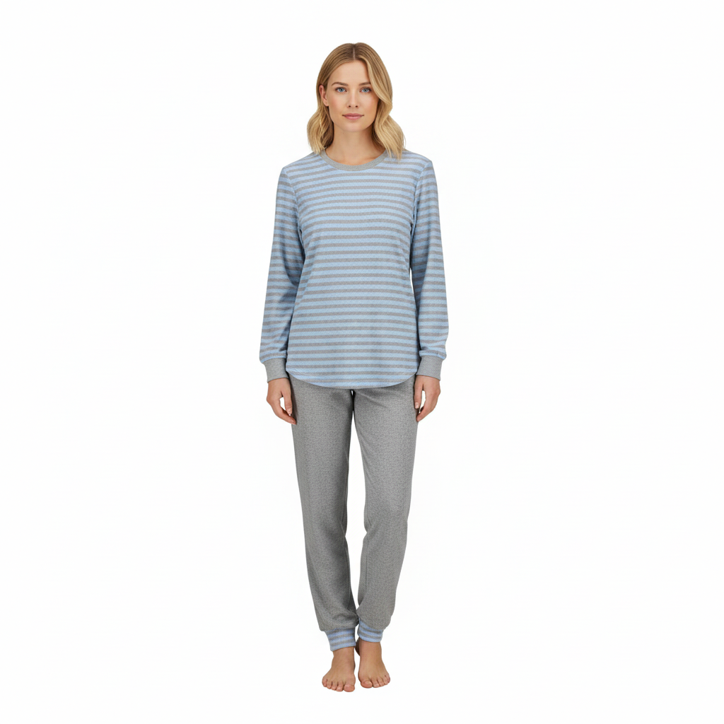 Ringella badstoffen pyjama gestreept - 6518245 - Blauw grijs