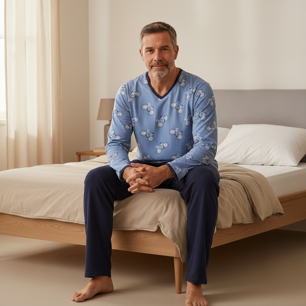 Heren pyjama V hals fiets patroon - 6541201 - Groen