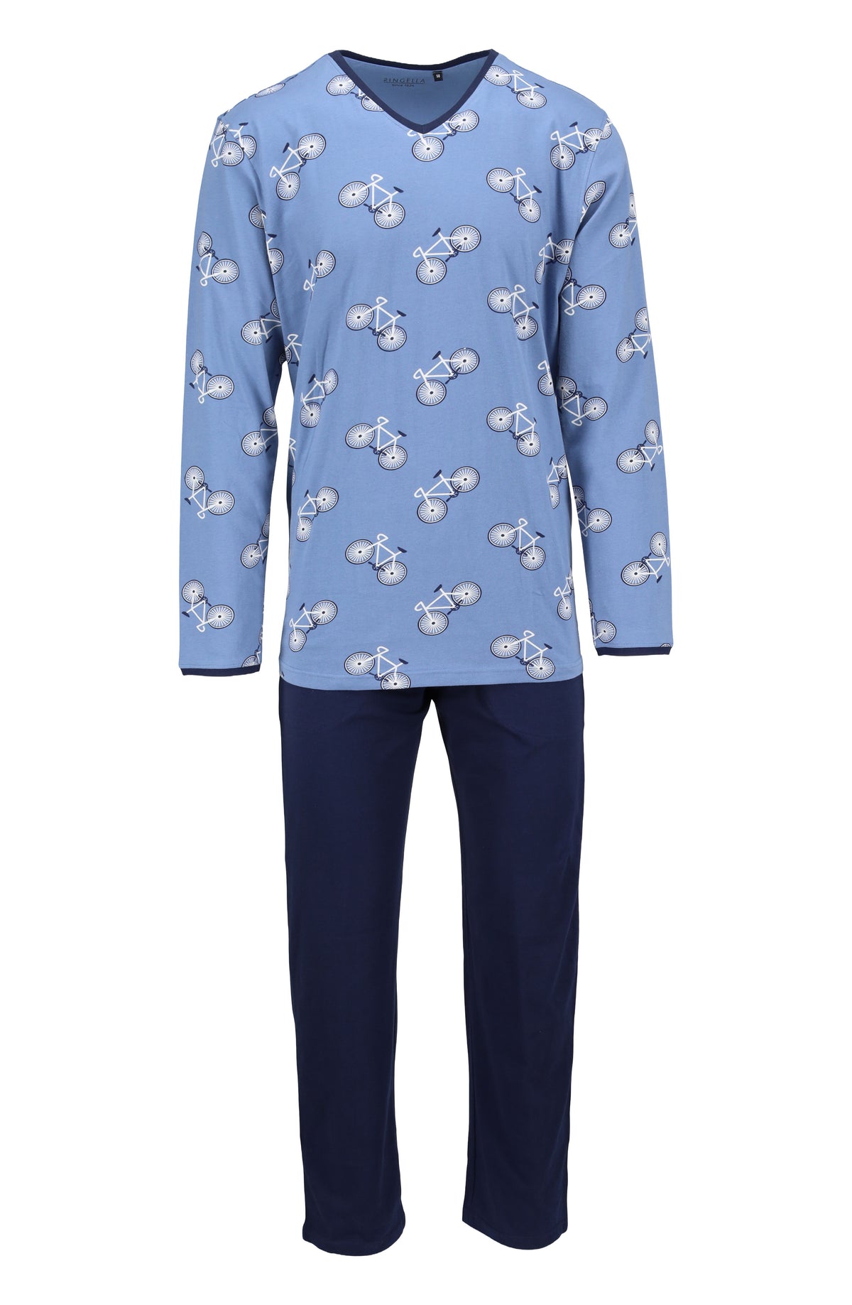 Heren pyjama V hals fiets patroon - 6541201 - Groen