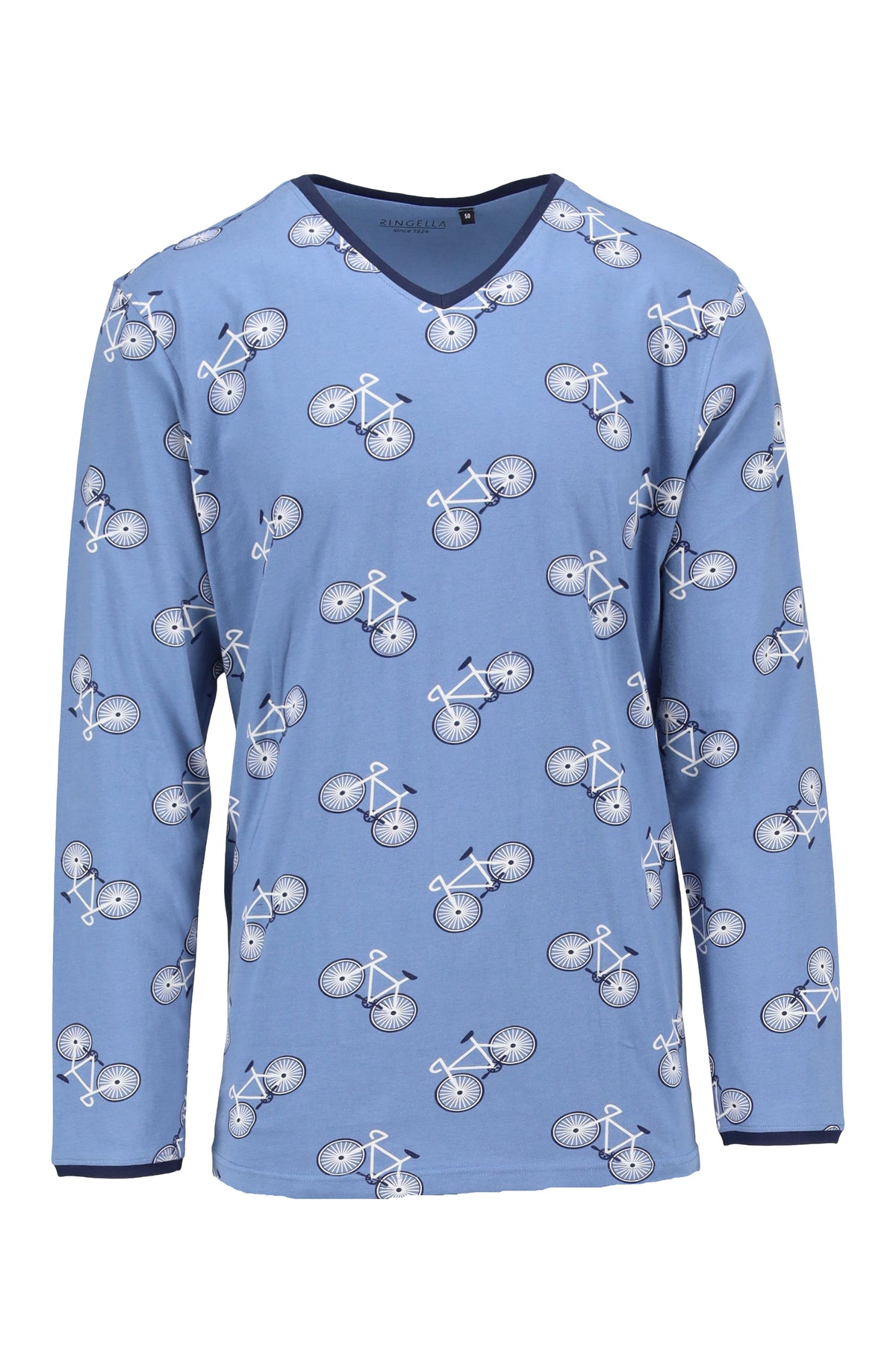 Heren pyjama V hals fiets patroon - 6541201 - Groen