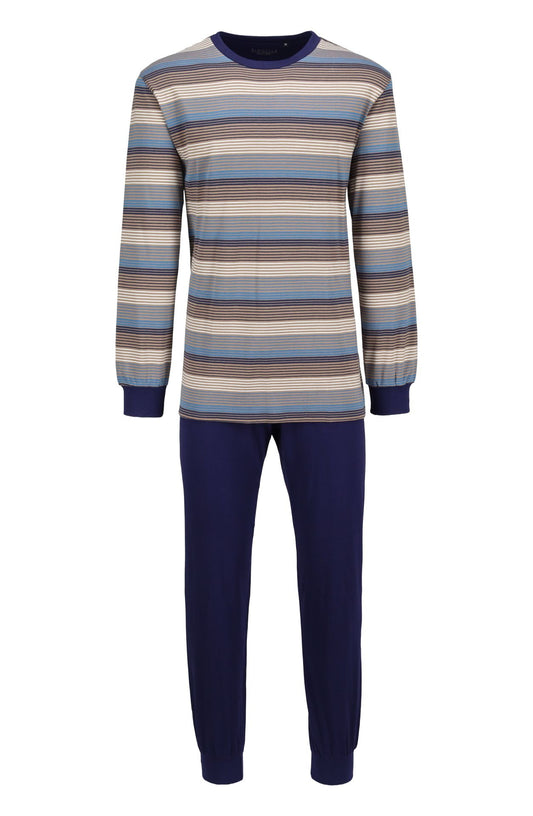 Ringella warme Heren pyjama met boorden ronde hals gestreept - 6541210 - Blauw