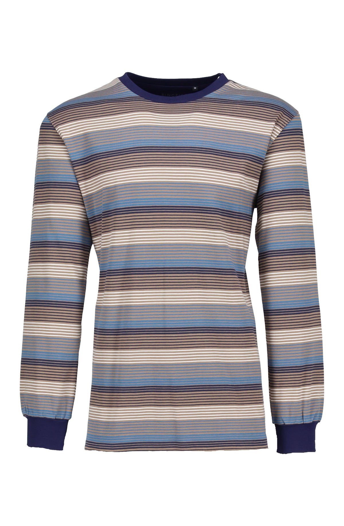 Ringella warme Heren pyjama met boorden ronde hals gestreept - 6541210 - Blauw