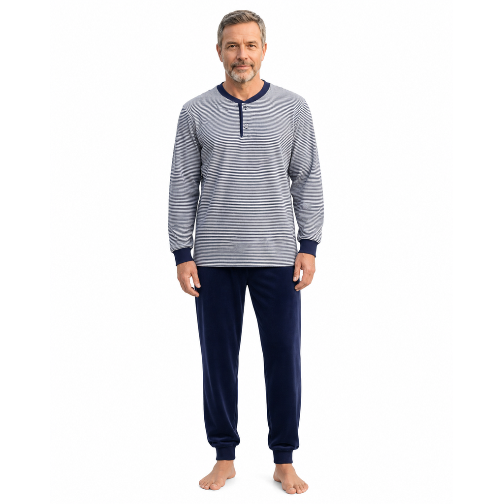 Ringella Warme heren pyjama velours - 6541219 - Donker blauw