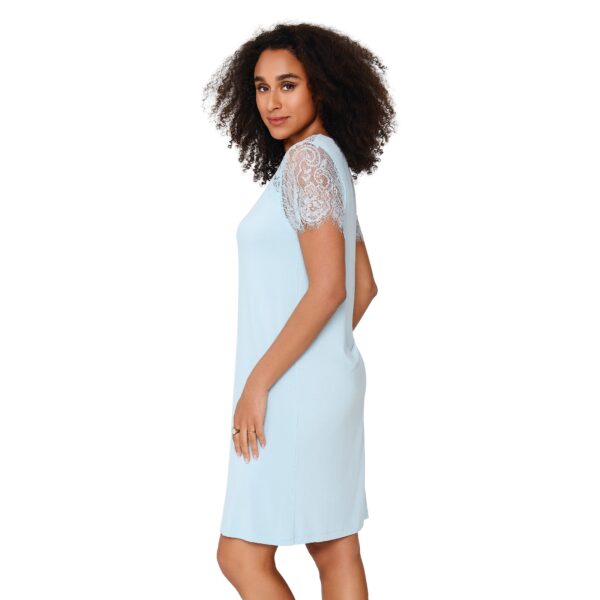 Lingadore Nachthemd korte mouw met kant - 8412PD - Pastel blue (358)