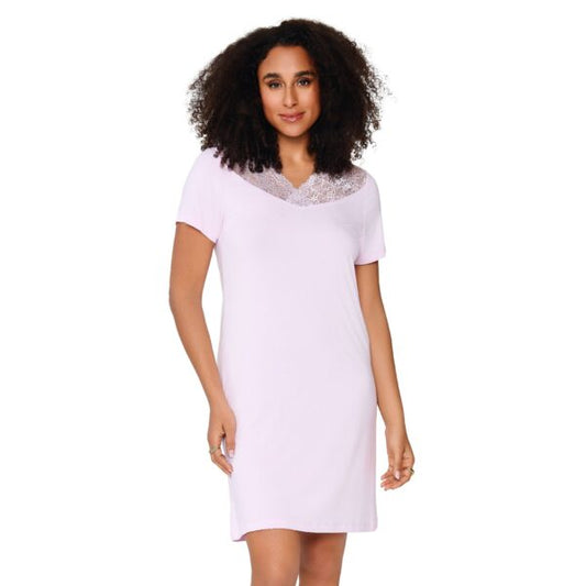 Lingadore Nachthemd korte mouw met kant - 8416PD - Licht Roze (68)
