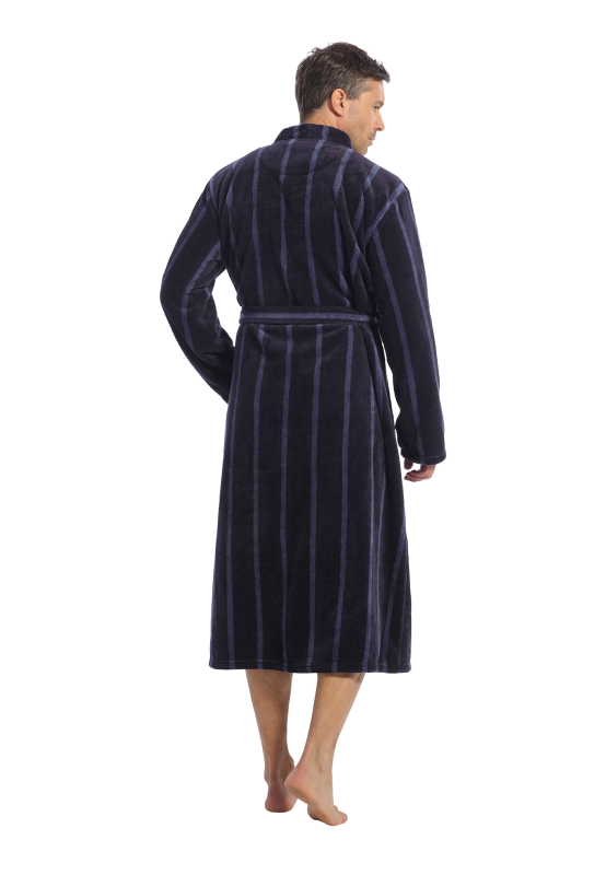 Ten Cate heren badjas ochtendjas fleece - 60576 - Navy blue stripe