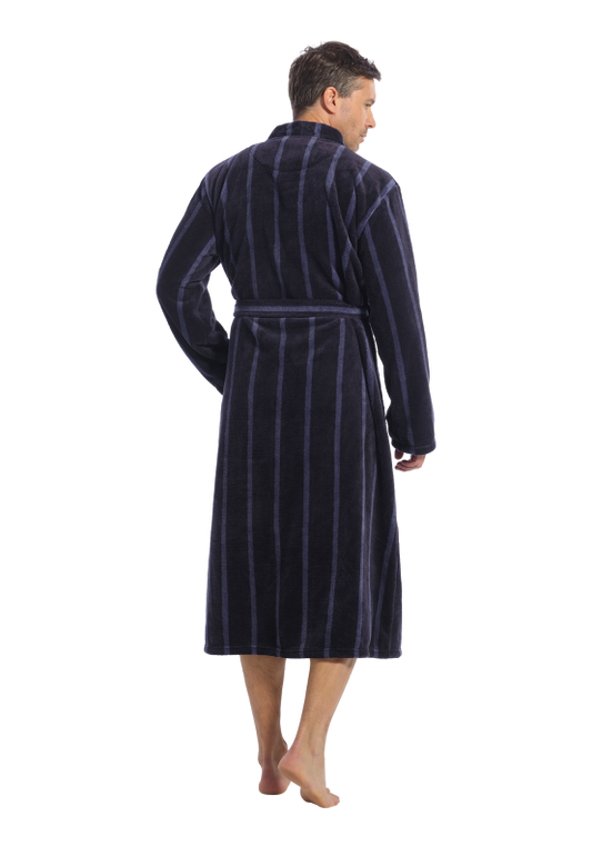 Ten Cate heren badjas ochtendjas fleece - 60576 - Navy blue stripe