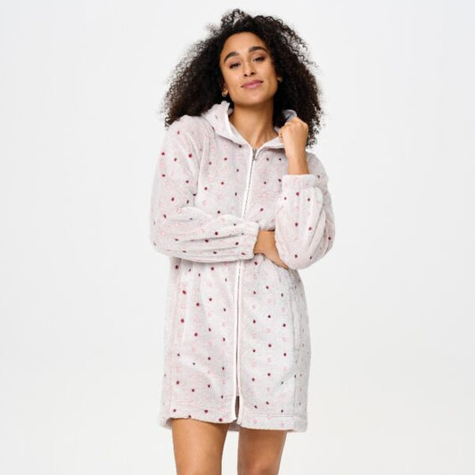 Lingadore korte fleece badjas/vest met rits - 8635 - Dusty Rose (12)