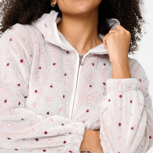 Lingadore korte fleece badjas/vest met rits - 8635 - Dusty Rose (12)