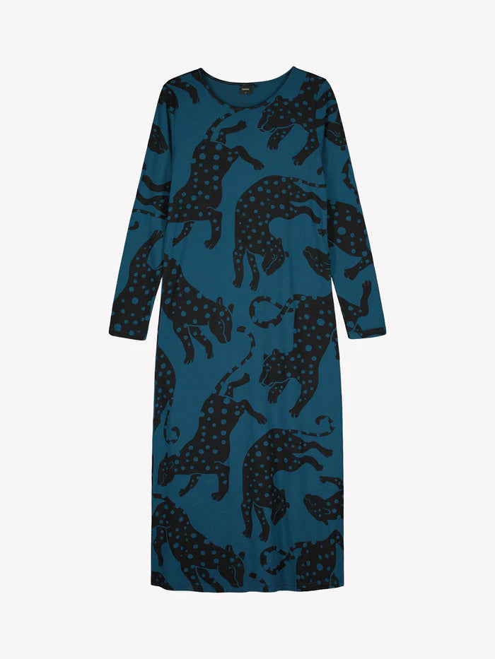 Nanso lang nachthemd lange mouw luipaard - 29030 Leonora - Blauw