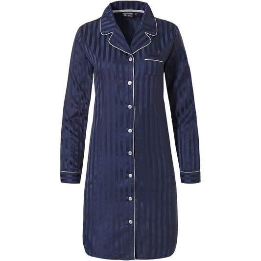 Pastunette de luxe Satijnen nachthemd doorknoop - 15212-310-6 - donkerblauw