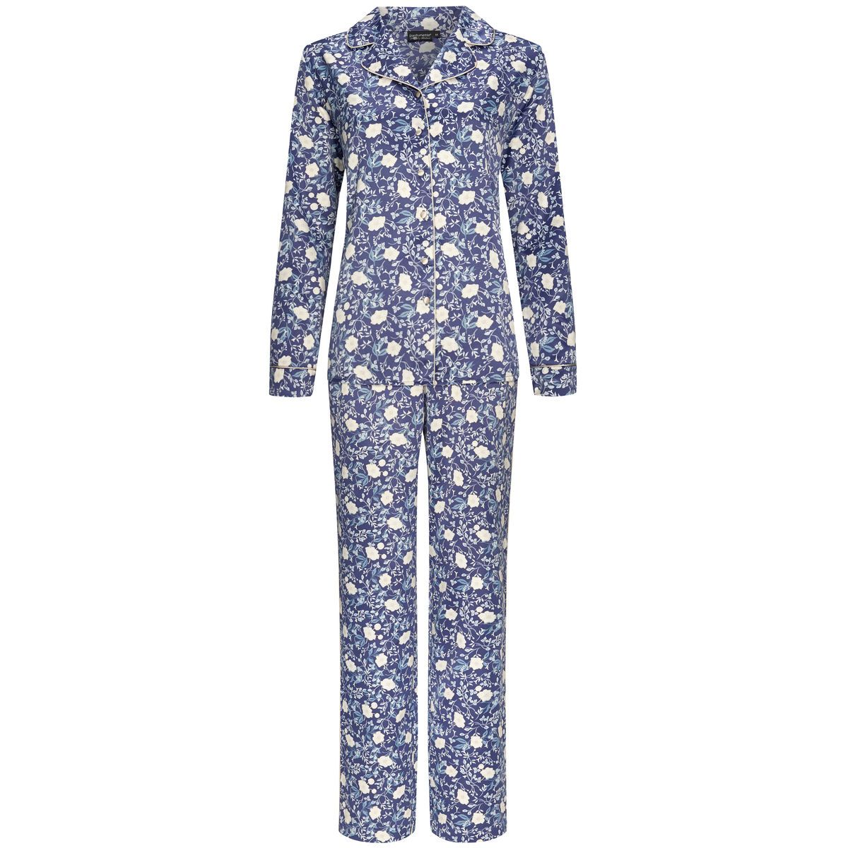 Pastunette de luxe Satijnen Pyjama doorknoop - 25232-304-6 - donkerblauw