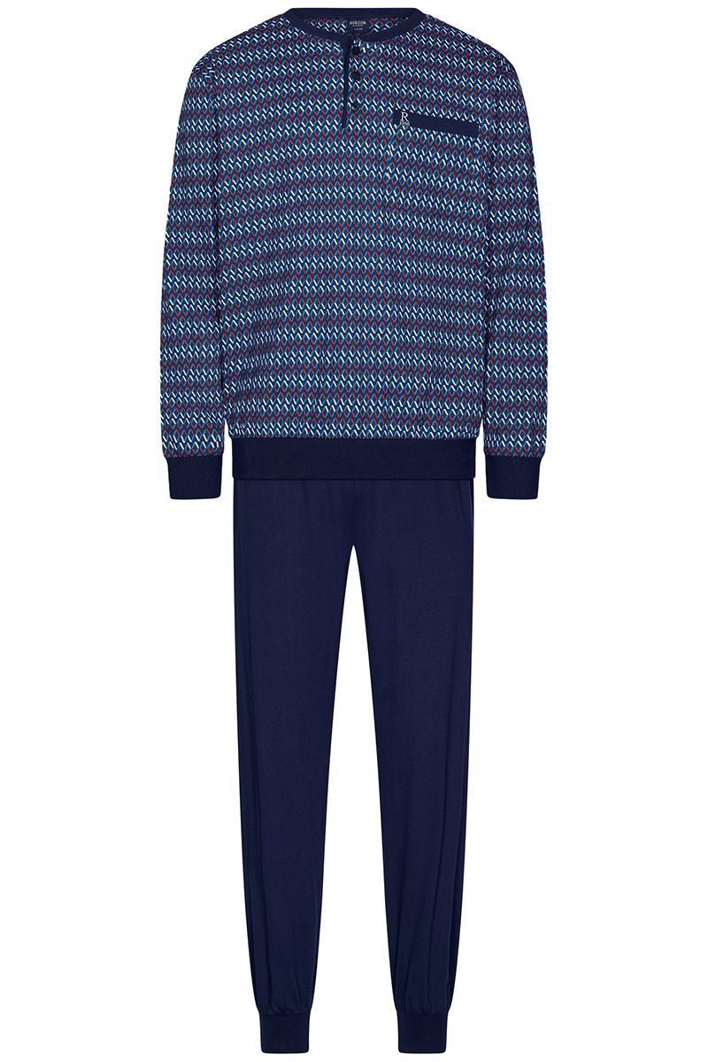 Robson heren pyjama met boorden zigzag print - 122252-800-1 - Donker blauw