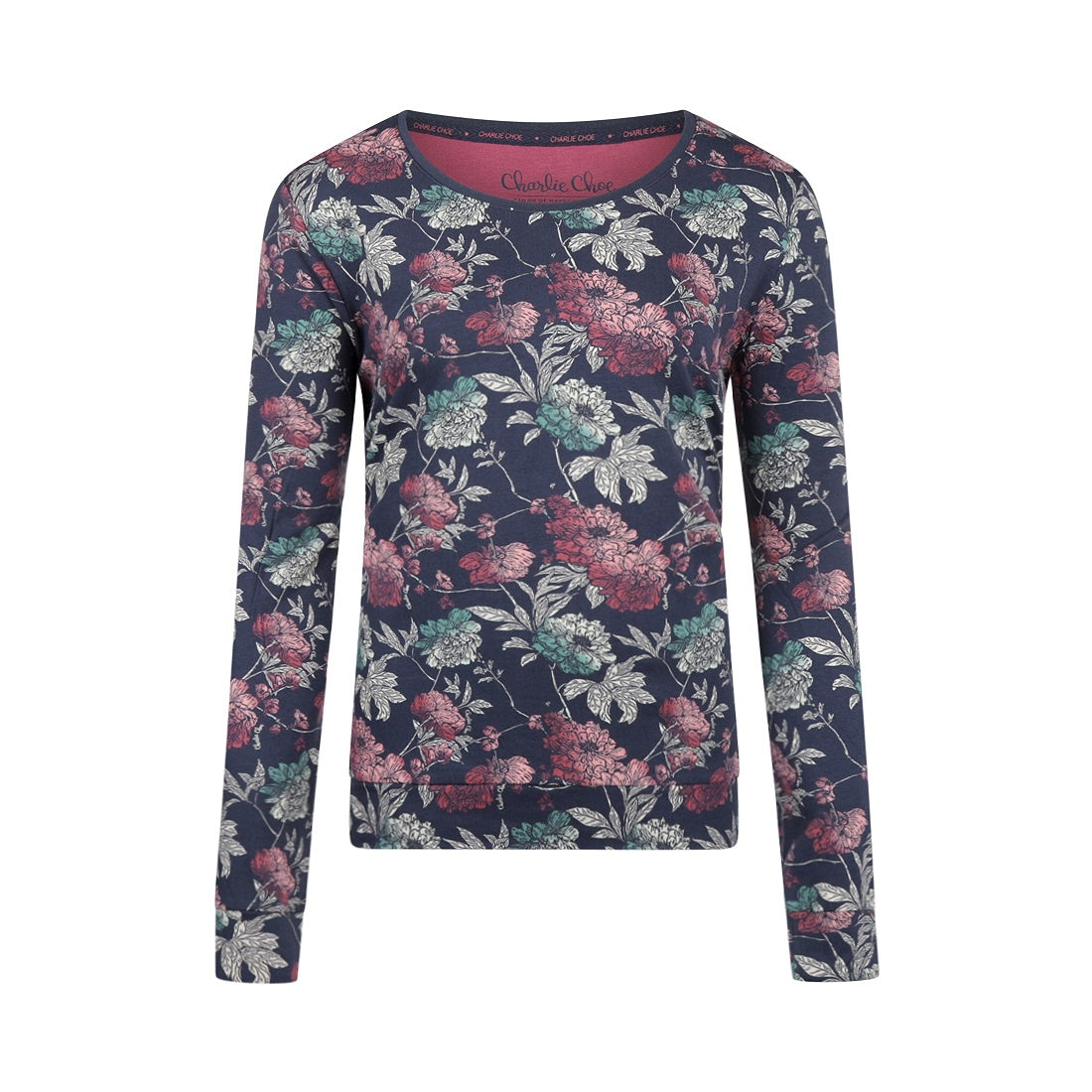 Charlie Choe Dames Pyjama shirt pullover - S49116-38 - Donkerblauw Bloem