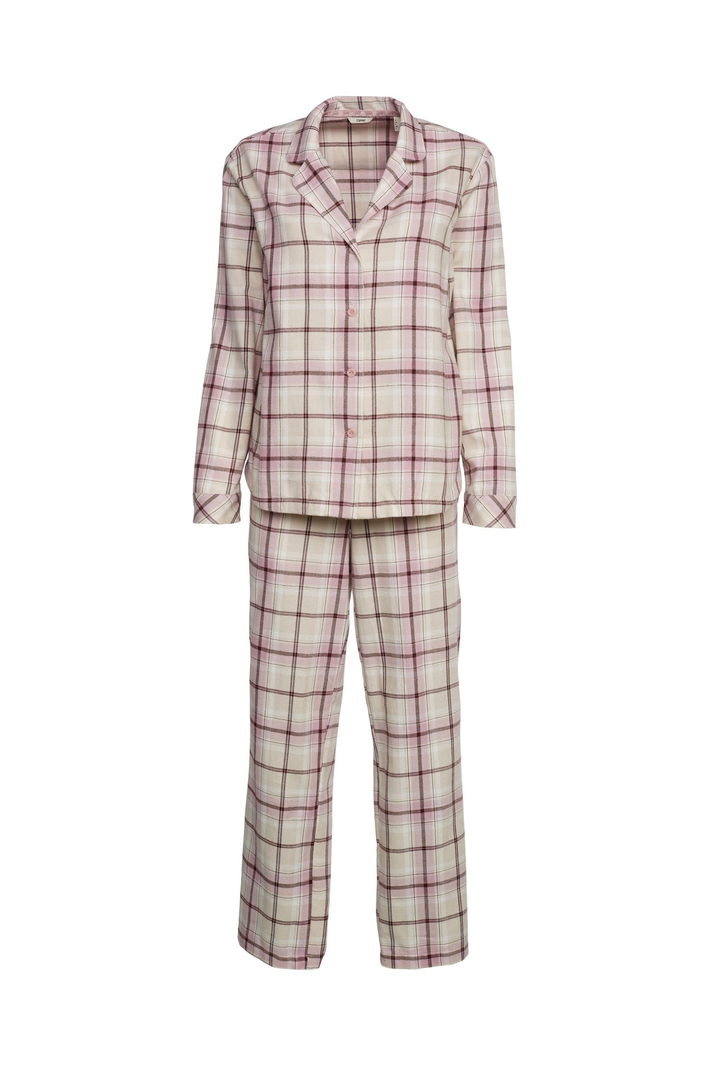 Esprit flannelen Pyjama doorknoop met kraag - 093ER1Y317 - Sand
