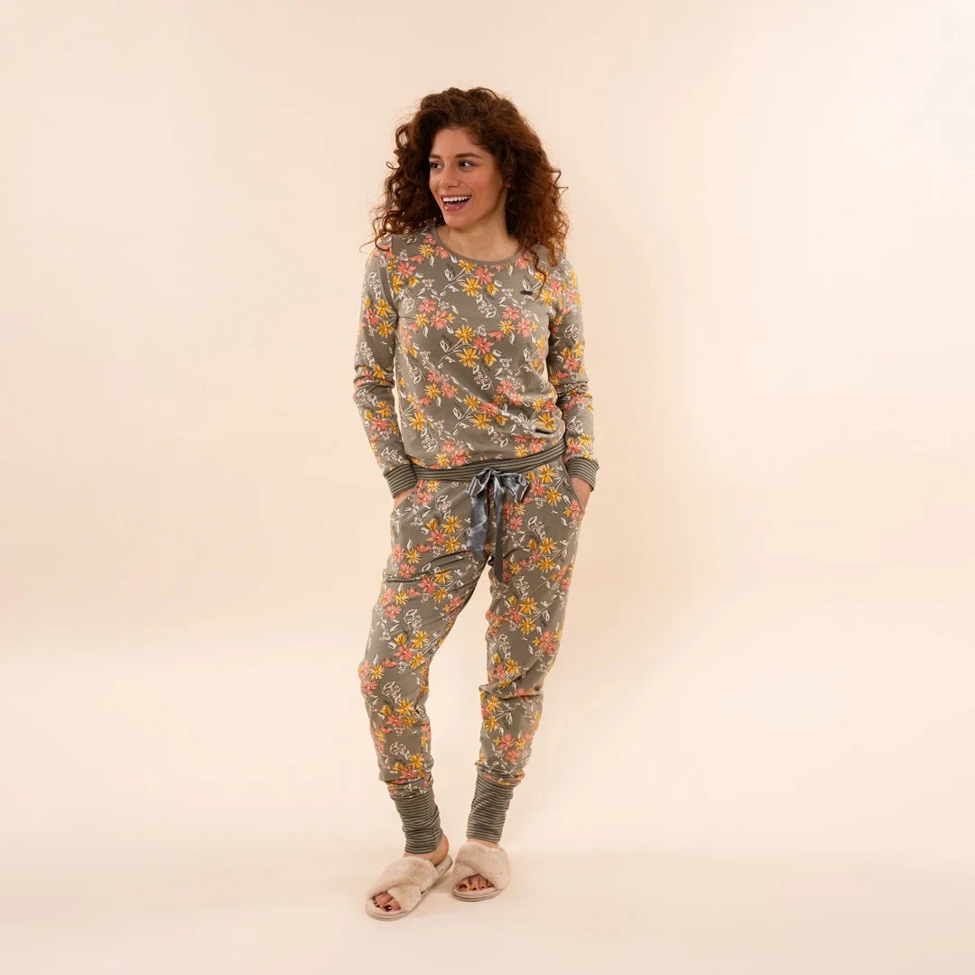 Charlie Choe Dames Pyjama Broek - O57102-38 - Groen bloem Faded green