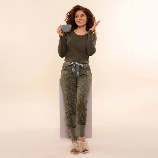 Charlie Choe Dames Pyjama broek - O57106-38 - Donker groen leaves