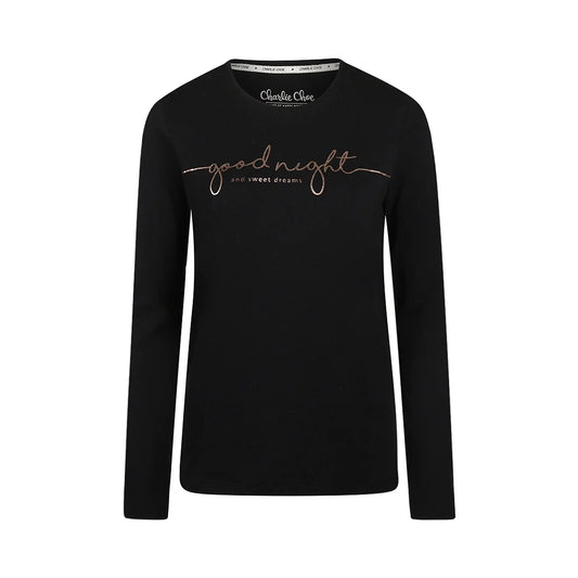 Charlie Choe Dames Pyjama Shirt - O57180-38 - Zwart Goodnight