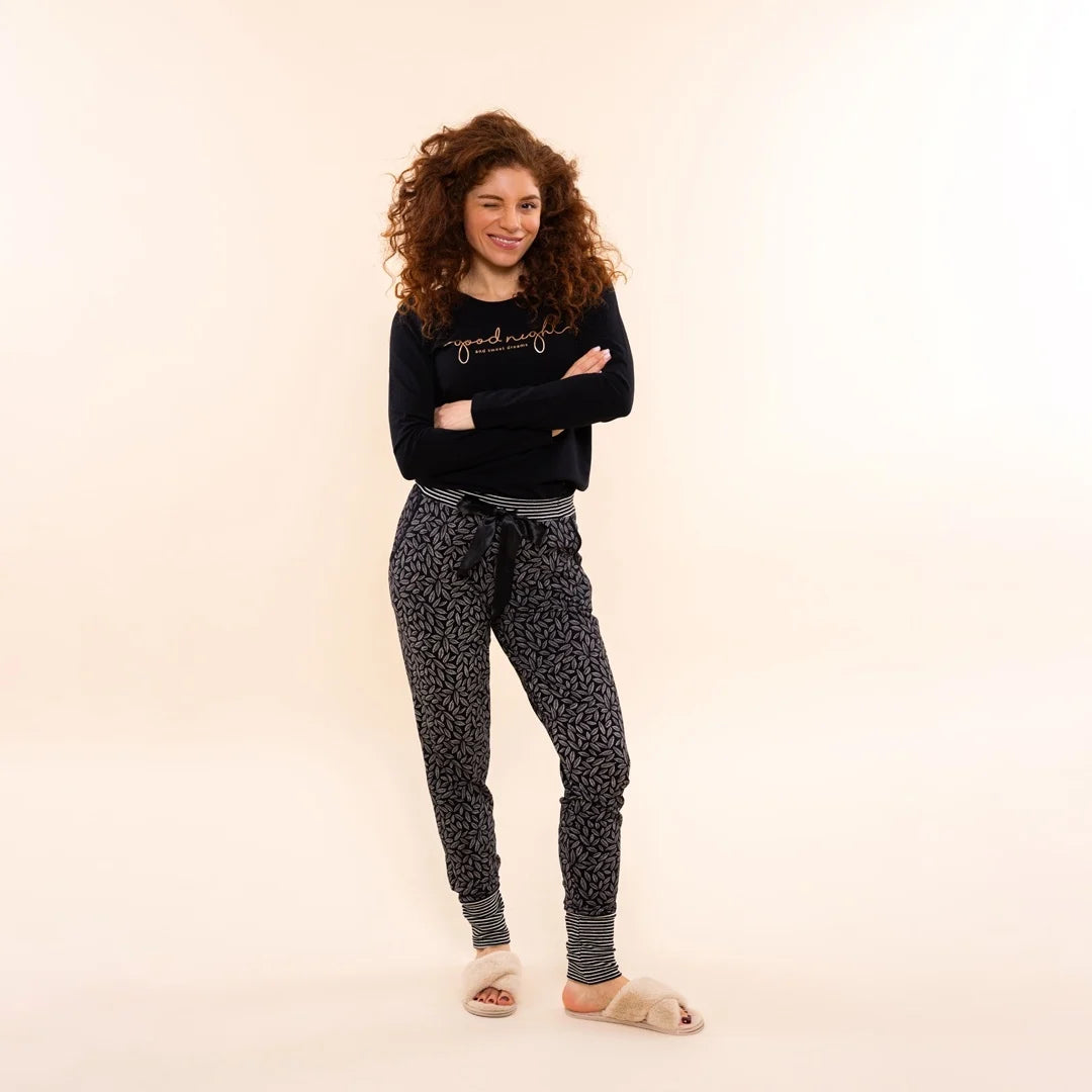Charlie Choe Dames Pyjama broek - O57181-38 - Zwart leaves