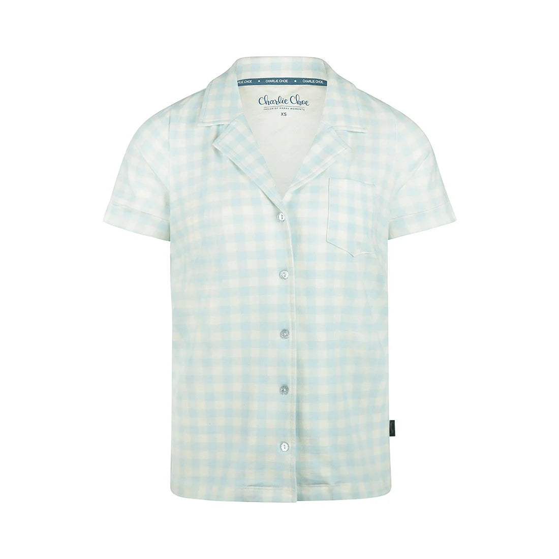 Charlie Choe Doorknoop pyjama shirt met kraag - N59125-38 - Lichtblauw geruit