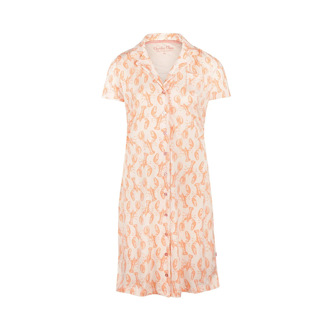 Charlie Choe Doorknoop nachthemd met kraag - N59124-38 - Licht Peach Kreeften