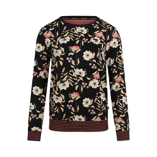 Charlie Choe Dames Pyjama Shirt Pullover - M61101-38 - Zwart Bloemen