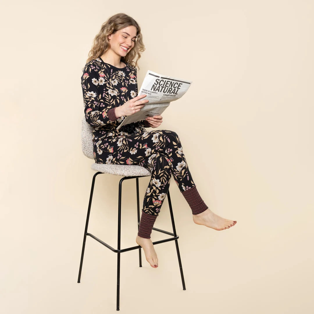 Charlie Choe Dames Pyjama Shirt Pullover - M61101-38 - Zwart Bloemen