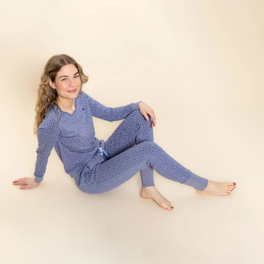 Charlie Choe lange pyjamabroek - M61150-38 - Zachtblauw Dots