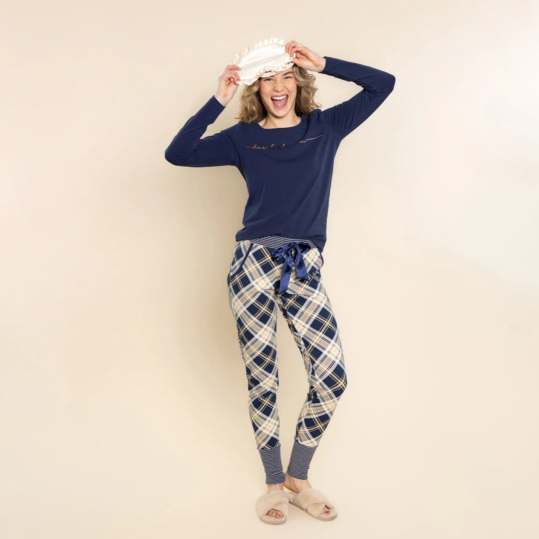 Charlie Choe lange pyjamabroek - M61155-38 - Navy Ruit