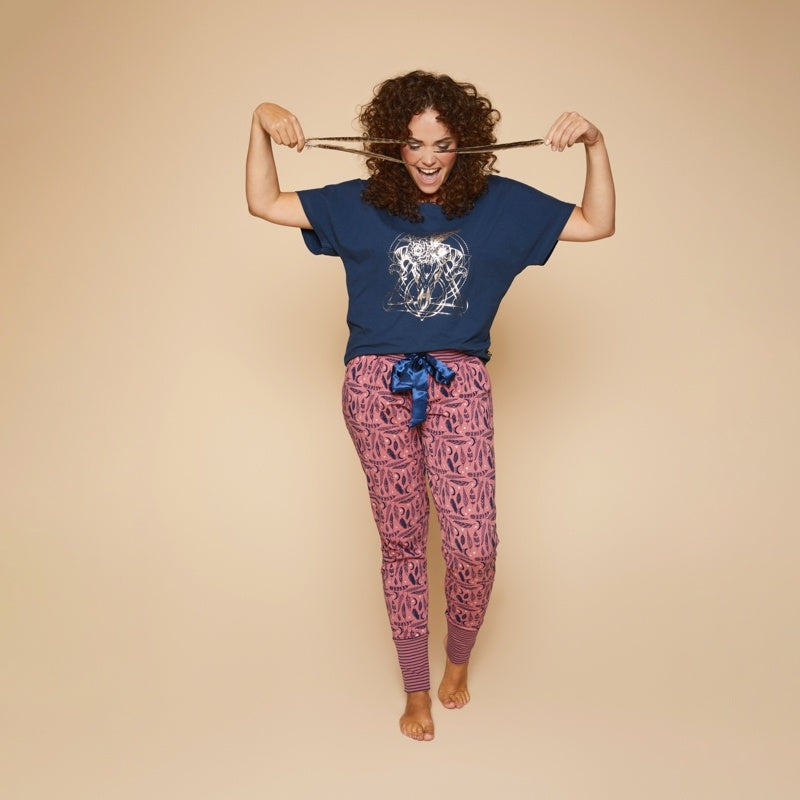 Charlie Choe Dames Pyjama broek - T47140-38 - Donkerroze Veren