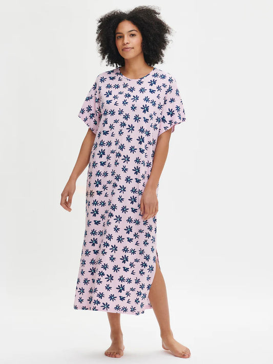 Nanso lang nachthemd korte mouw - 28787 MARKETTA - Roze gebloemd