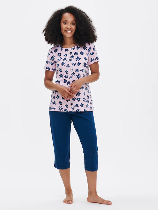 Nanso capri pyjama - 28786 MARKETTA - Blauw roze gebloemd