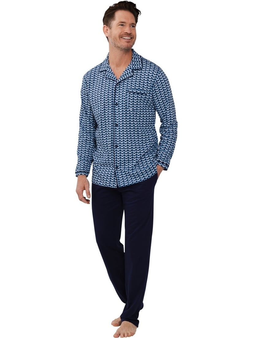 Pastunette doorknoop heren pyjama grafische print - 122251-522-1 - donker blauw