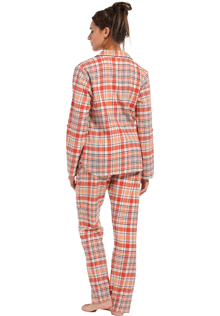 Rebelle pyjama doorknoop flannel - 21232-410-6 - dark salmon