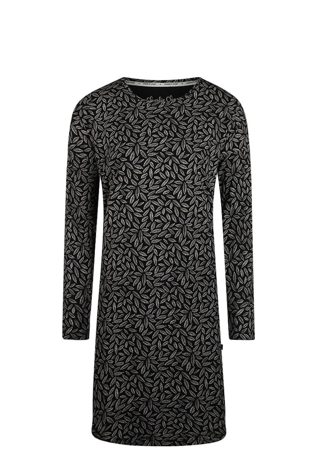 Charlie Choe Dames Nachthemd Bigshirt - O57183-38 - Zwart leaves