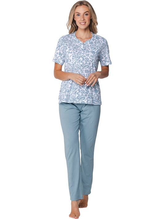 Pastunette Pyjama doorknoop - Stone Blue 121261-130-1 - Blauw