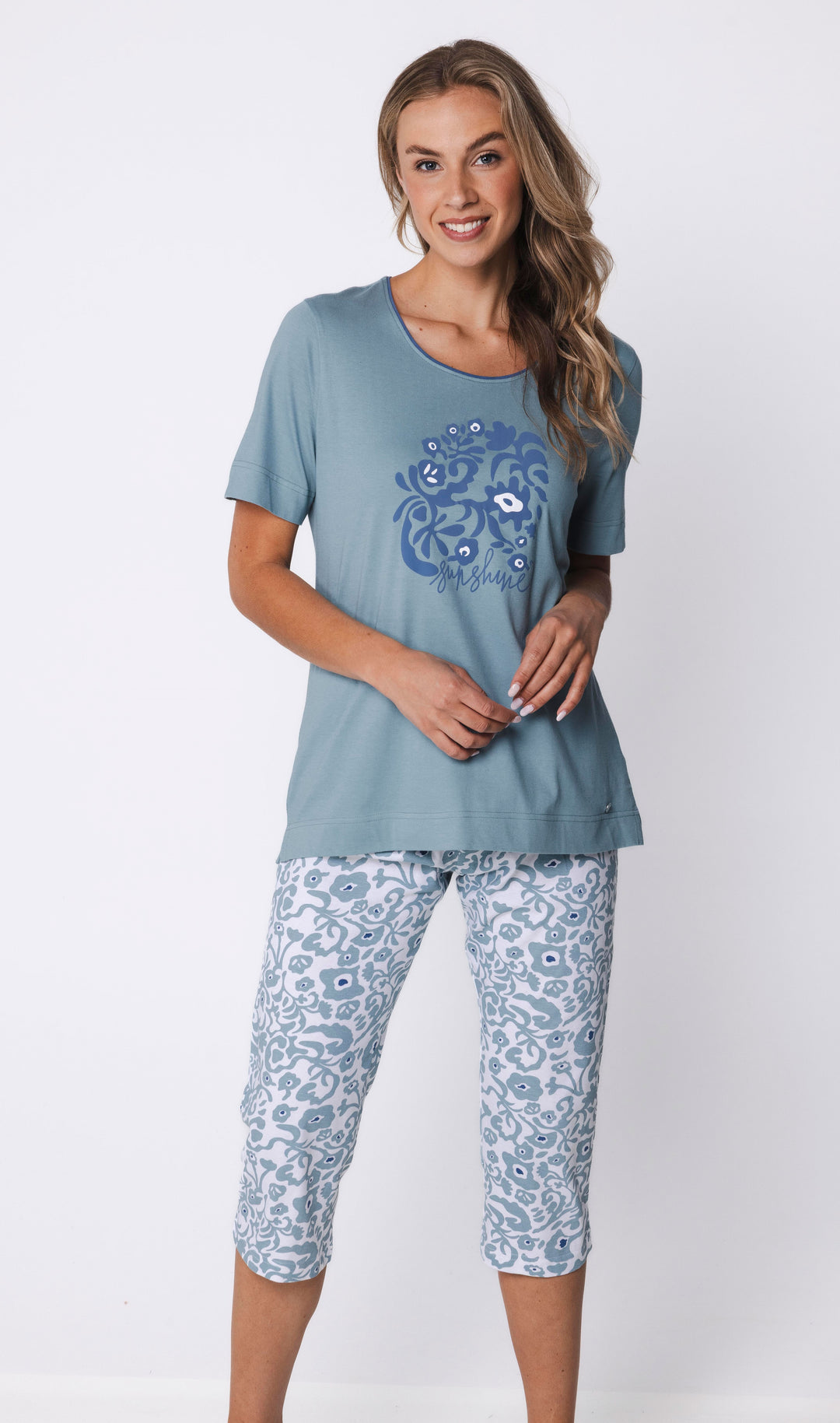 Pastunette Pyjama met capri broek - Stone Blue 121261-130-2 - Blauw