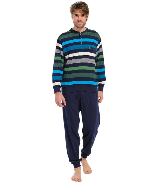 Robson heren pyjama met boorden - 27232-700-4 - blauw groen gestreept