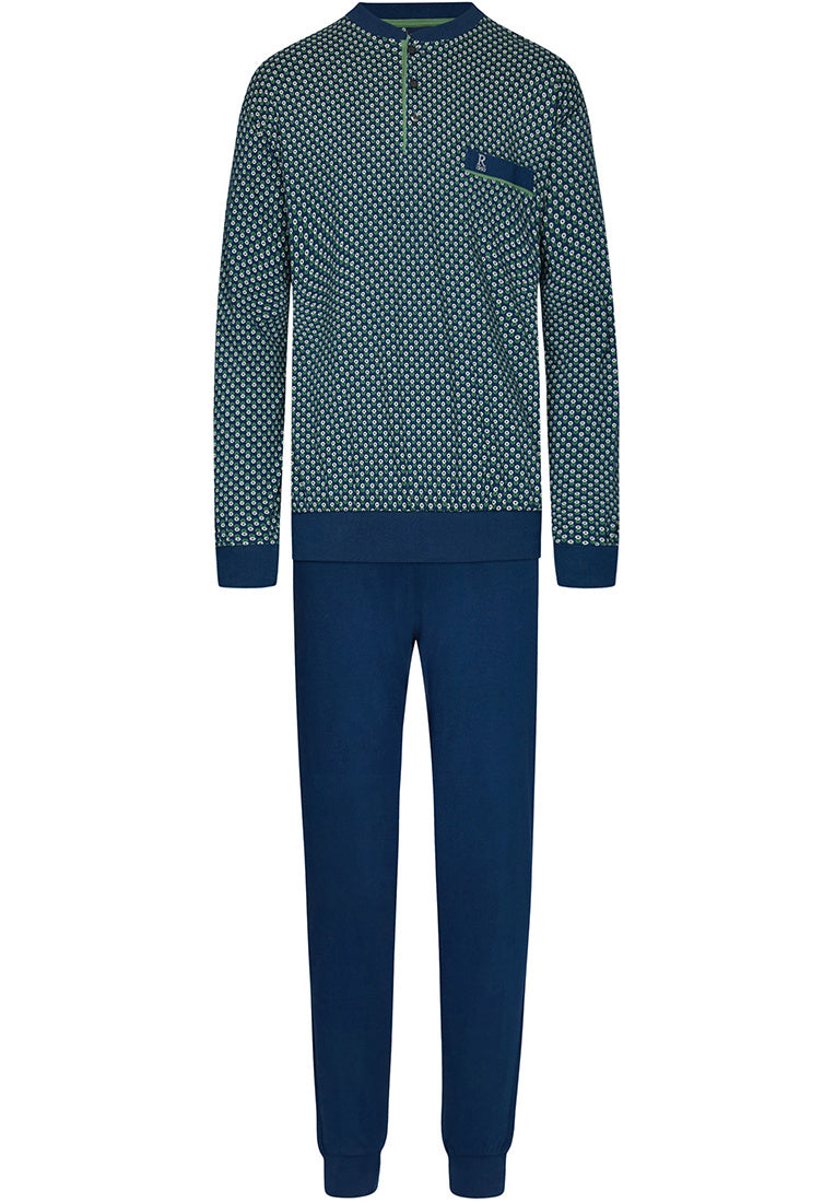 Robson heren pyjama met boorden - 27232-718-4 - blauw / groen