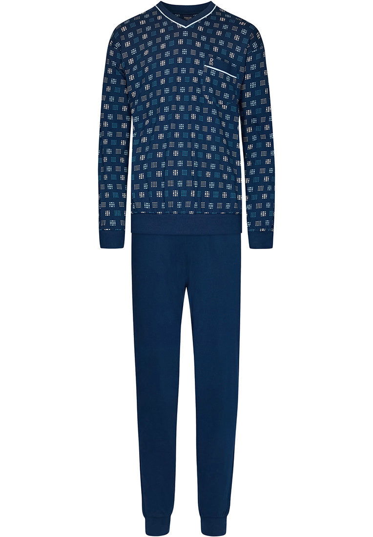 Robson heren pyjama met boorden - 27232-716-2 - donker blauw